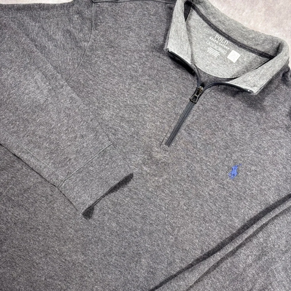 Polo Ralph Lauren Mens XL Quarter Zip Pullover Charcoal Gray Heather Sweatshirt